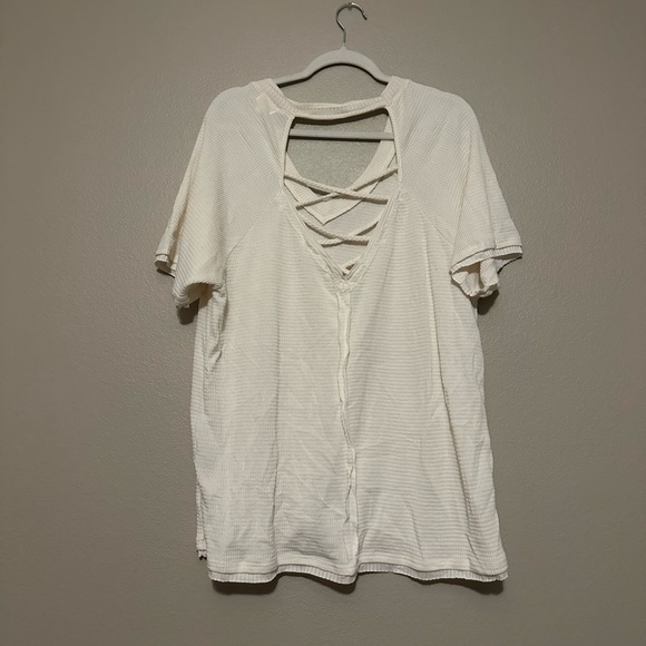 BKE Strappy Waffle Knit Top - Cream - Picture 5 of 6